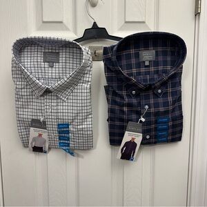 Men's Plaid Button Down Shirt - White and Navy
